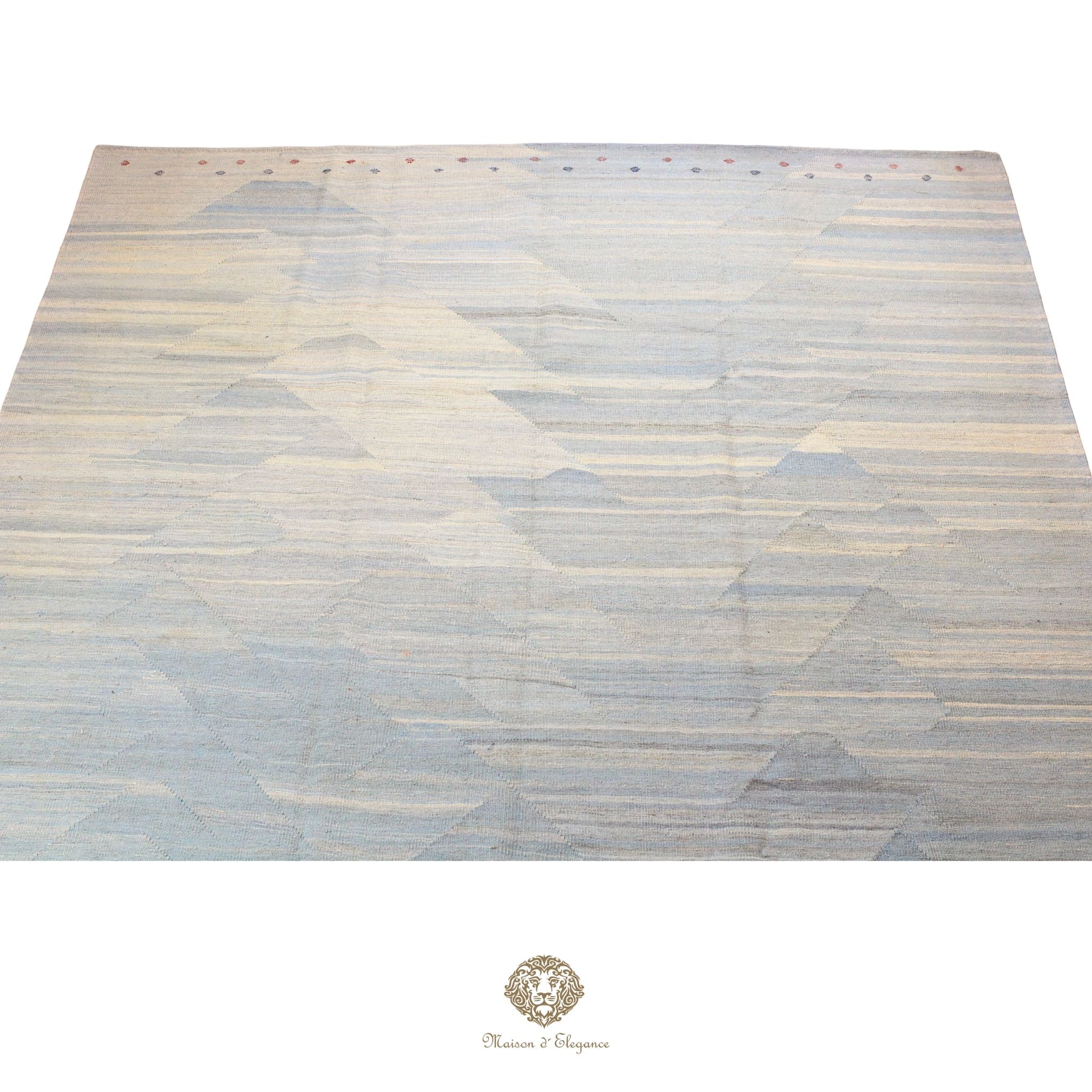 Alfombra Kilim moderna de lana lisa en color azul con tejido plano | Colección Maison Zagros 262x342 cm