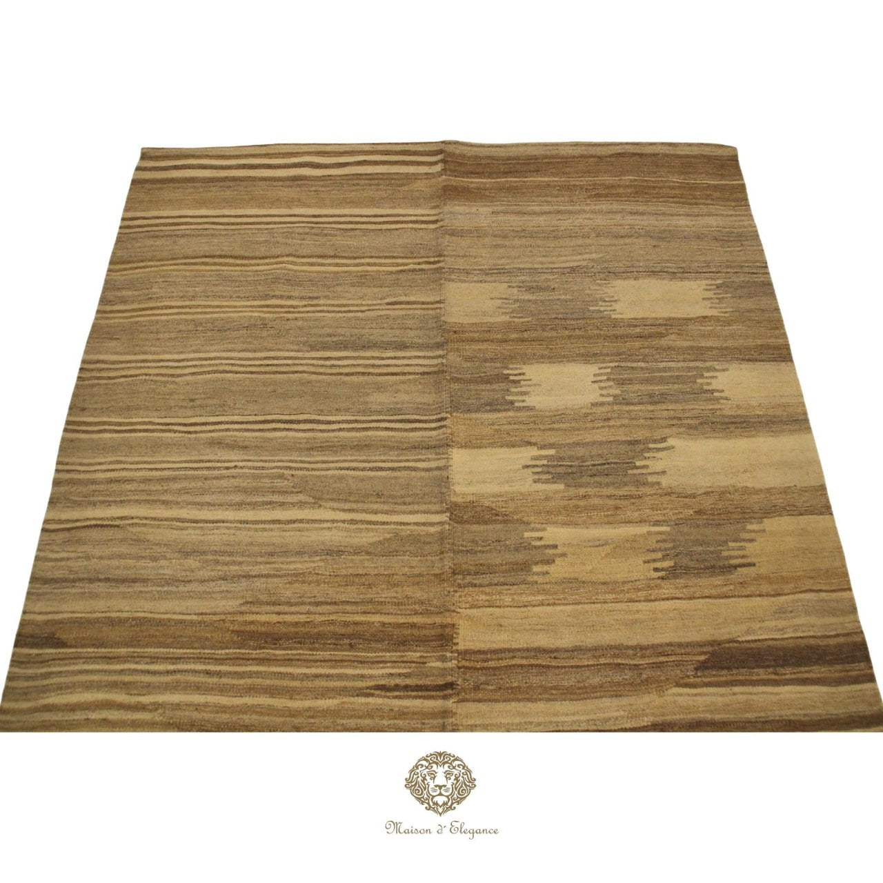 Brown and beige patterned rug on a ivory  background