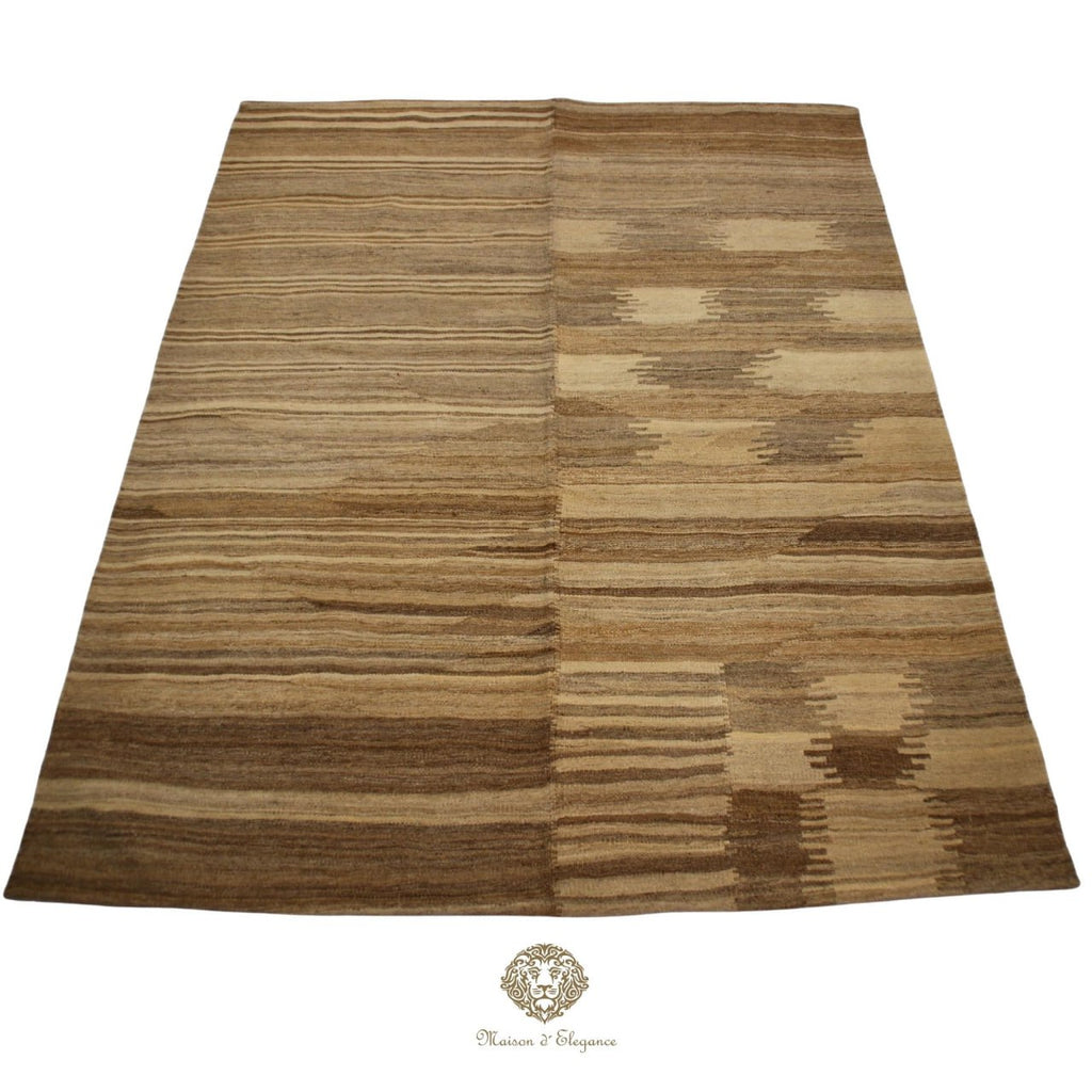 Brown and beige striped rug on a ivory  background