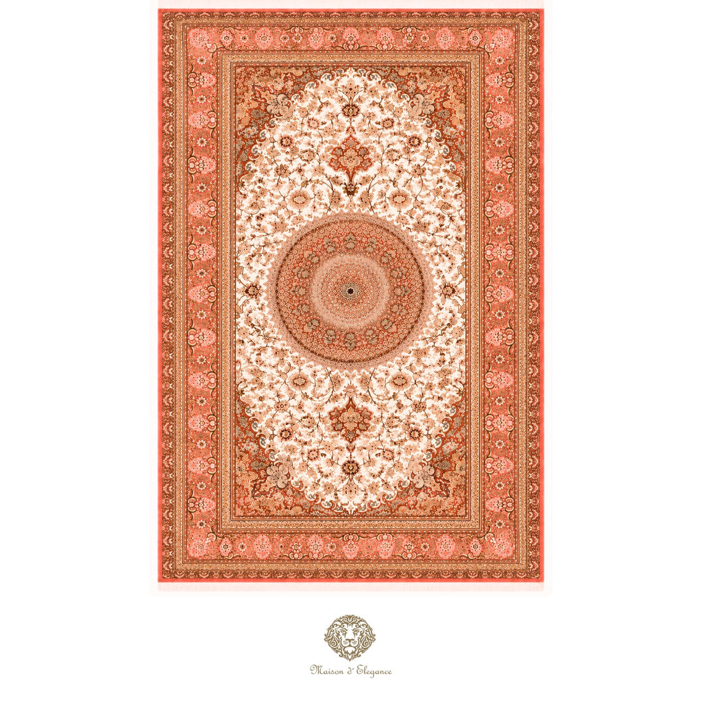 Decorative rug with intricate patterns on a white background