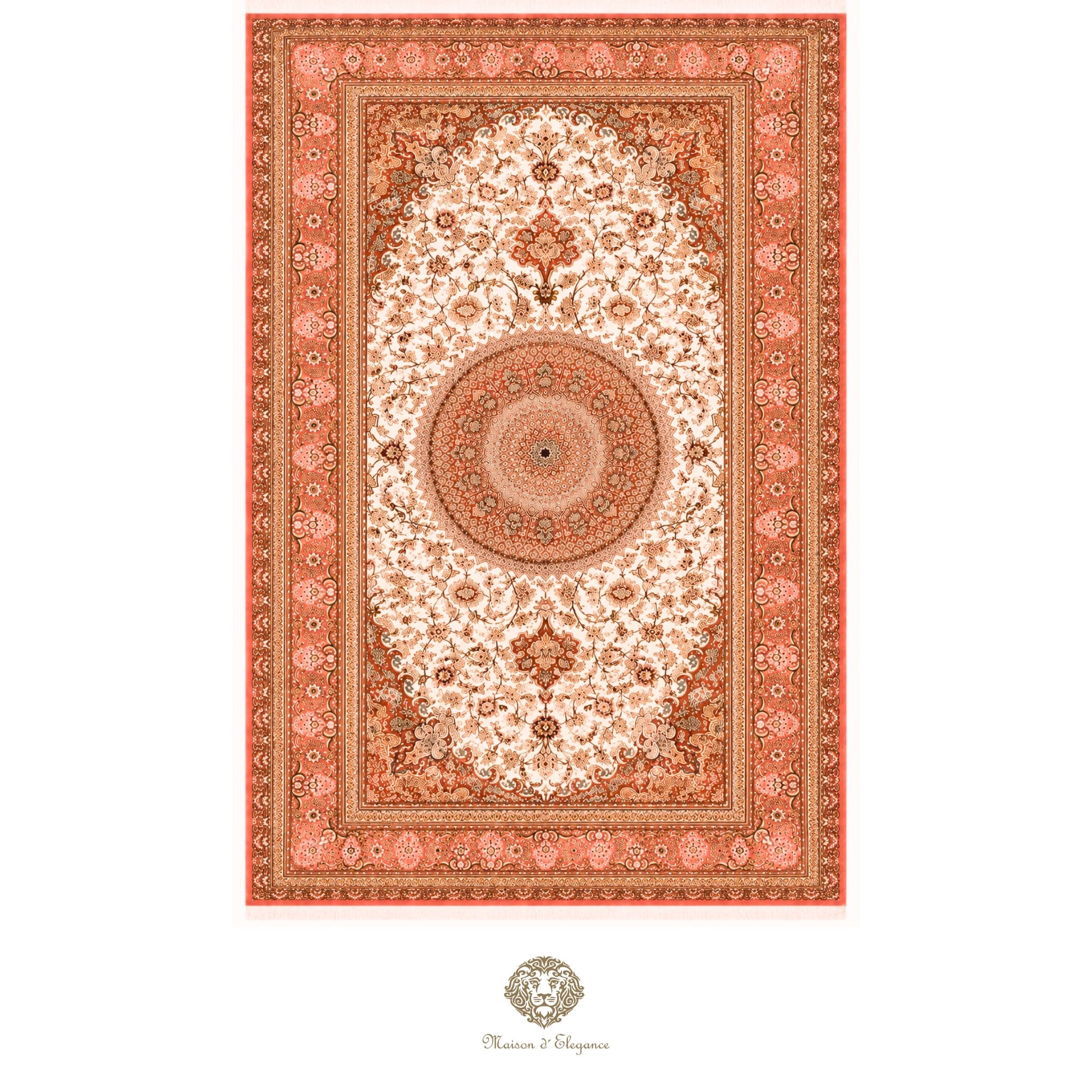 Decorative rug with intricate patterns on a white background