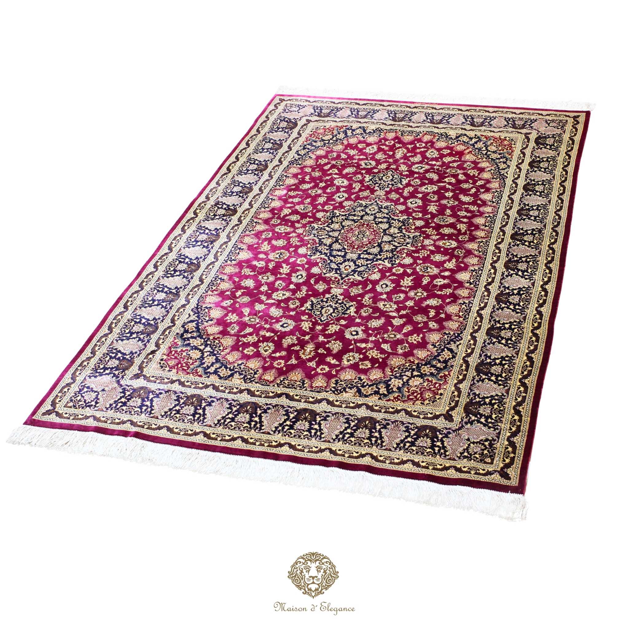 Decorative rug with intricate patterns on a white background