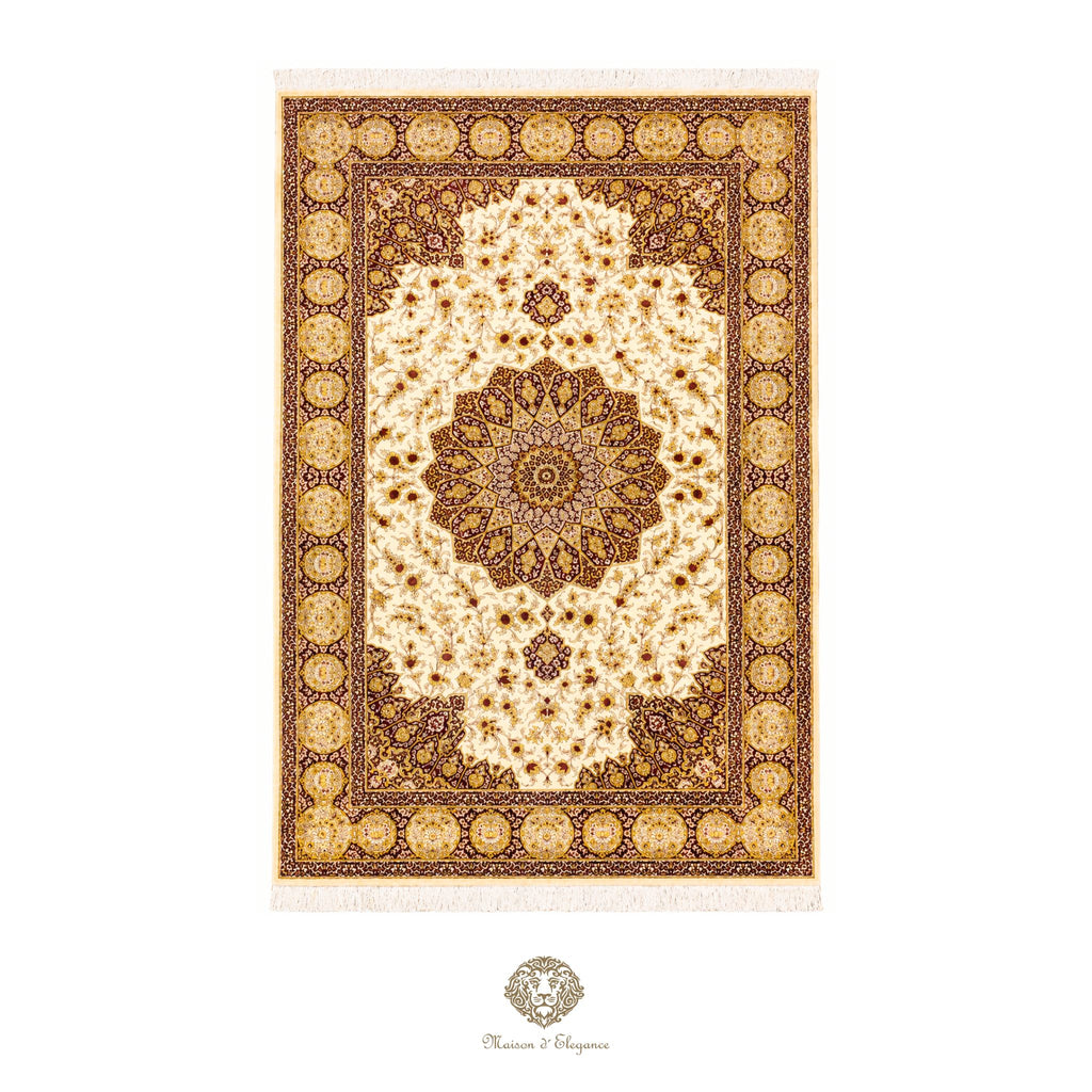 Alfombra persa exclusiva de seda pura, anudada a mano, teñida de forma natural | obra maestra de alta gama, firmada, 135 x 210 cm