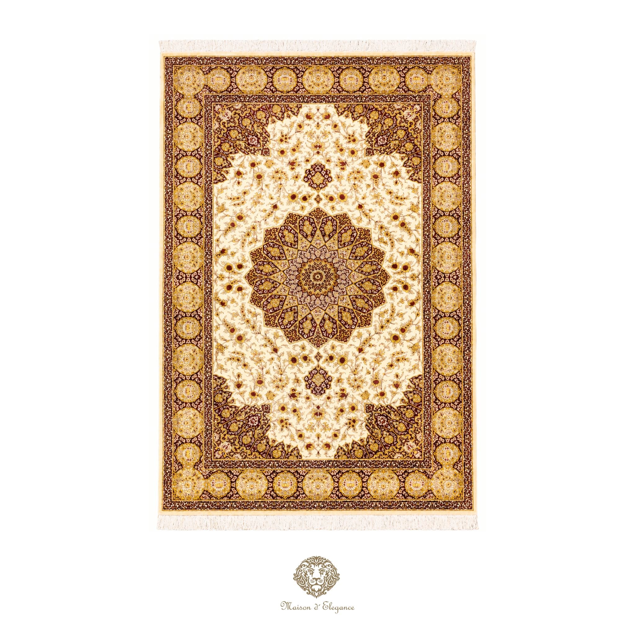 Alfombra persa exclusiva de seda pura, anudada a mano, teñida de forma natural | obra maestra de alta gama, firmada, 135 x 210 cm