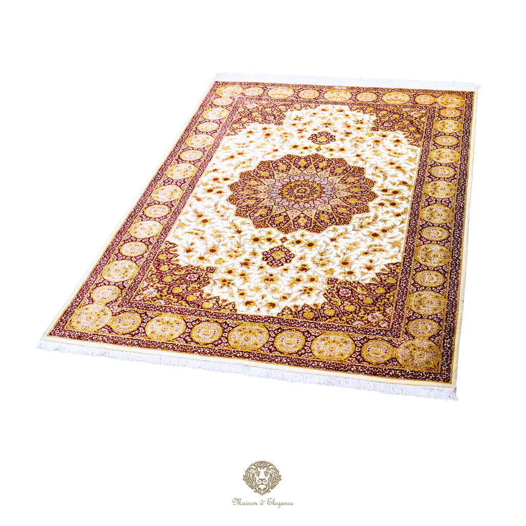 Decorative rug with floral pattern on a white background
