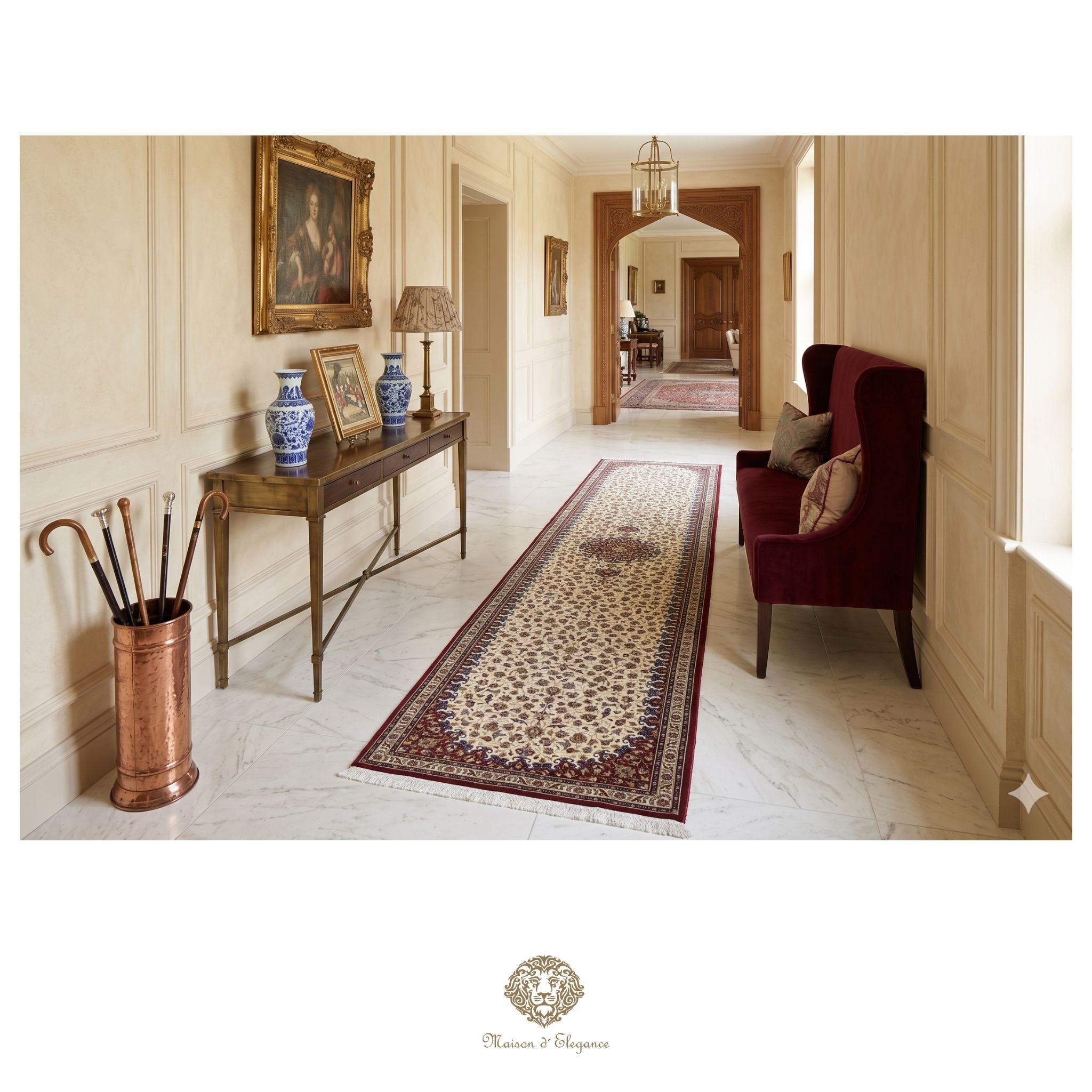 Alfombra persa de seda pura superfina, anudada a mano, teñida con tintes naturales, | obra maestra, firmada, 71 x 312 cm