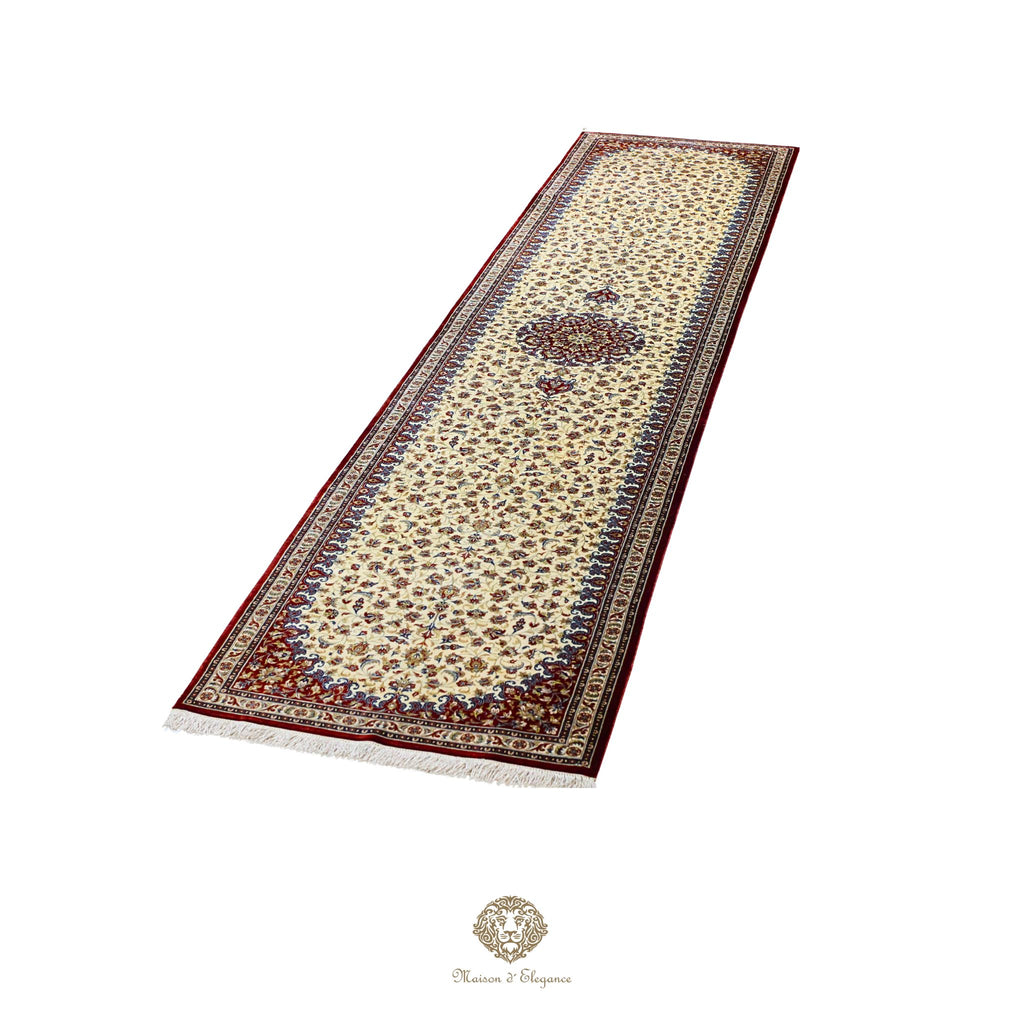 Alfombra persa de seda pura superfina, anudada a mano, teñida con tintes naturales, | obra maestra, firmada, 71 x 312 cm