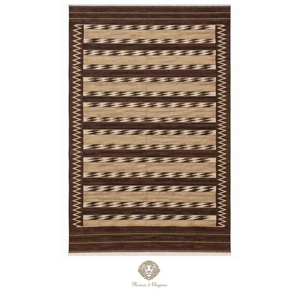 Alfombra Kilim Persa Qashqai Antigua Lana Natural Diseño Geométrico 178x393 cm