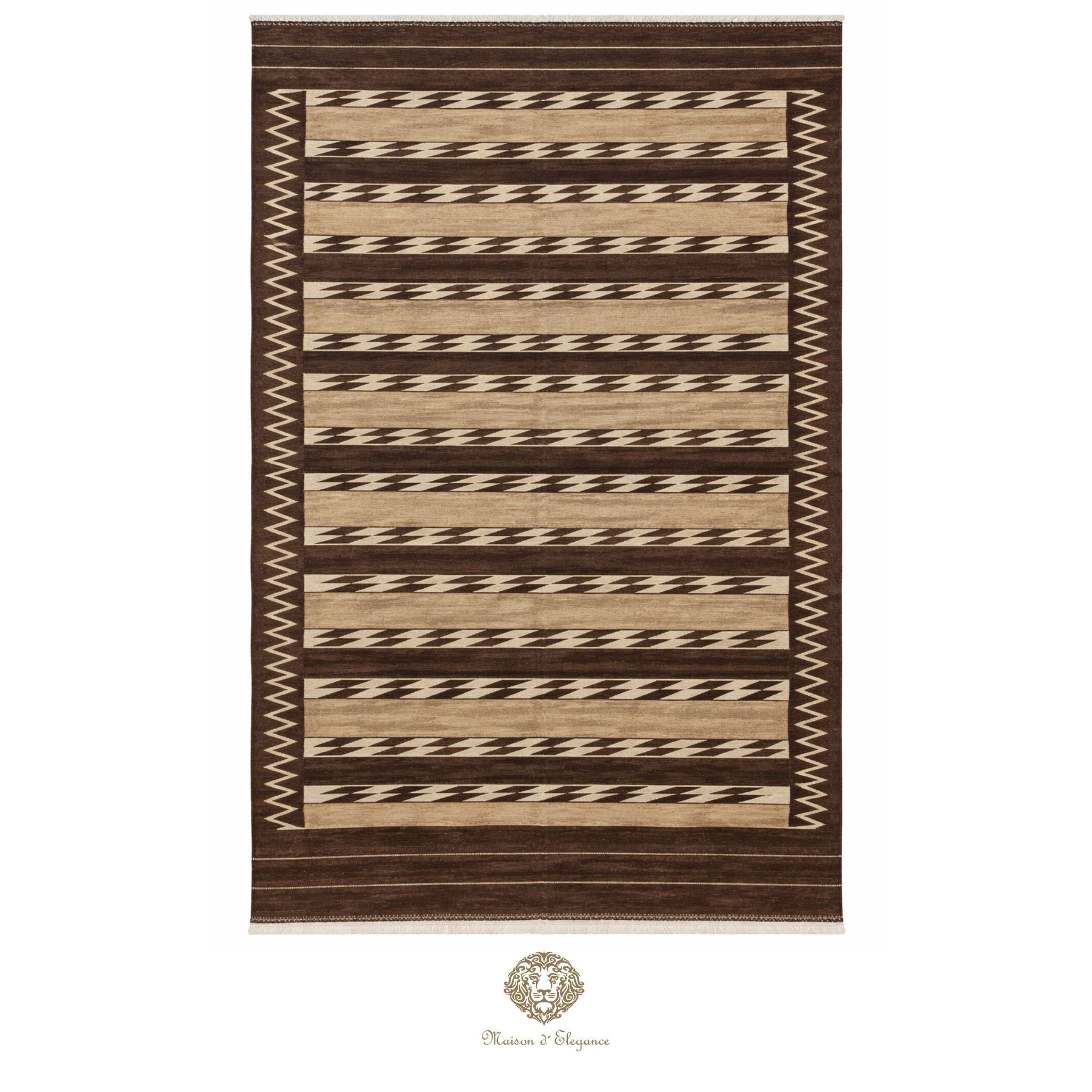 Alfombra Kilim Persa Qashqai Antigua Lana Natural Diseño Geométrico 178x393 cm