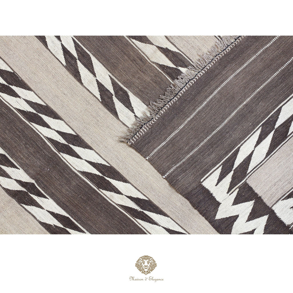 Alfombra Kilim Persa Qashqai Antigua Lana Natural Diseño Geométrico 178x393 cm