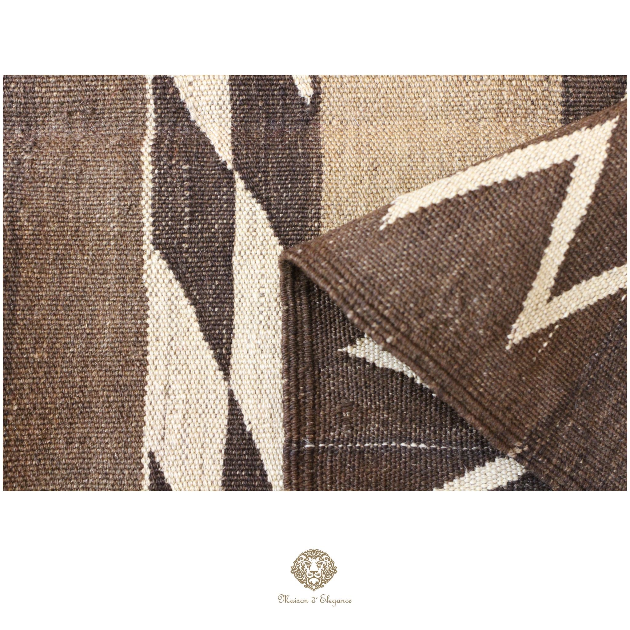 Alfombra Kilim Persa Qashqai Antigua Lana Natural Diseño Geométrico 178x393 cm