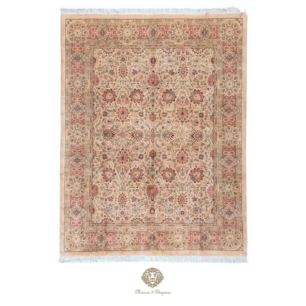Alfombra persa Kashan | Diseño floral azul marino de lana