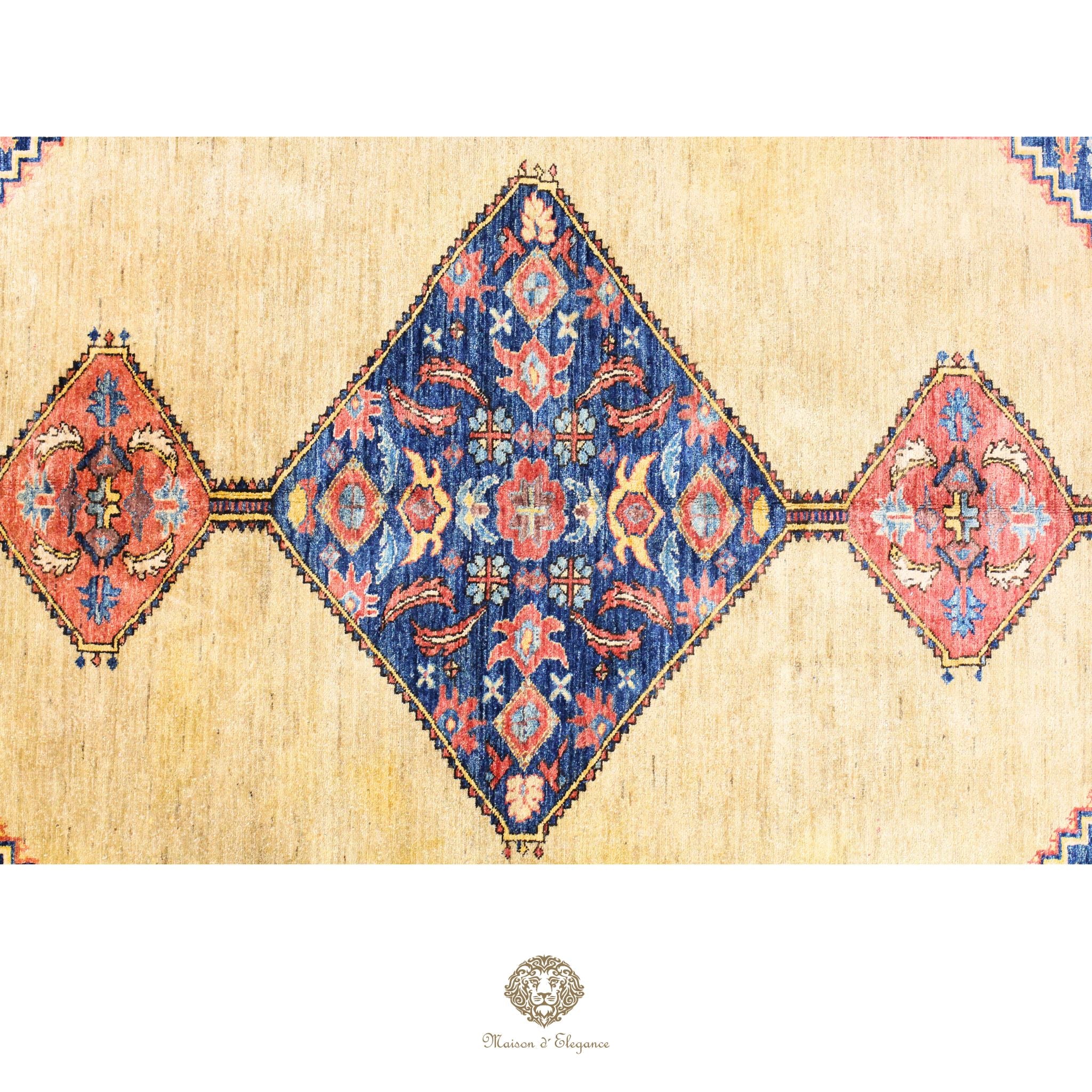 Decorative border with geometric and floral patterns on a beige background