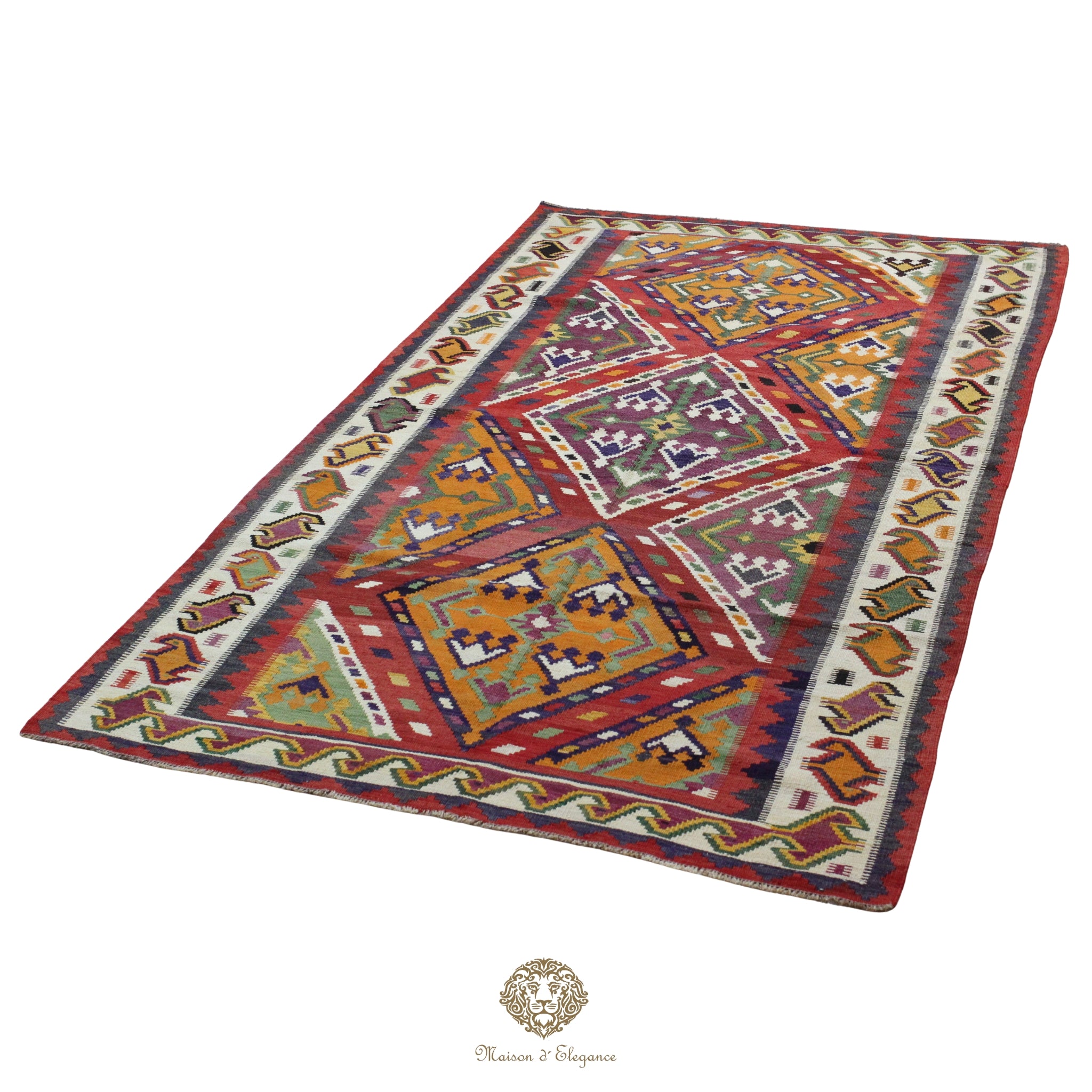 Alfombra Kilim Persa Qashqai Antigua Lana Natural Diseño Geométrico 164x281 cm