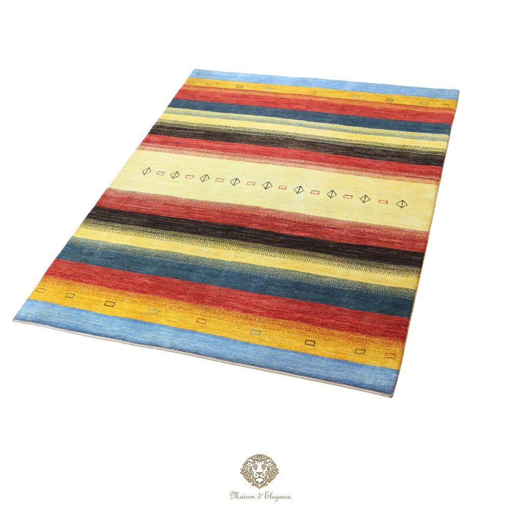 Alfombra persa Kashkuli de lana teñida naturalmente y colorida | Gabbeh hecha a mano 172 x 238 cm