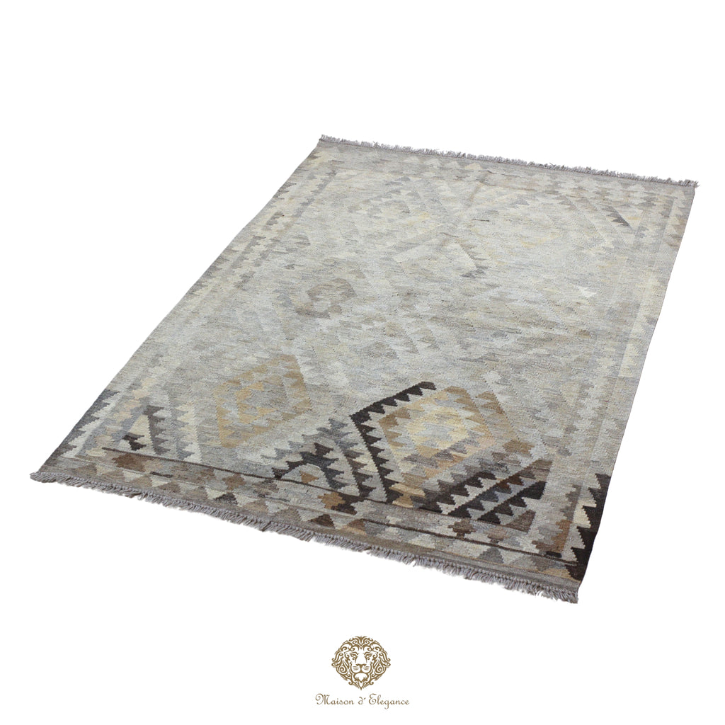 Alfombra Kilim Geométrico Transicional 135x194cm Lana Pura Teñido Natural - Artesanal
