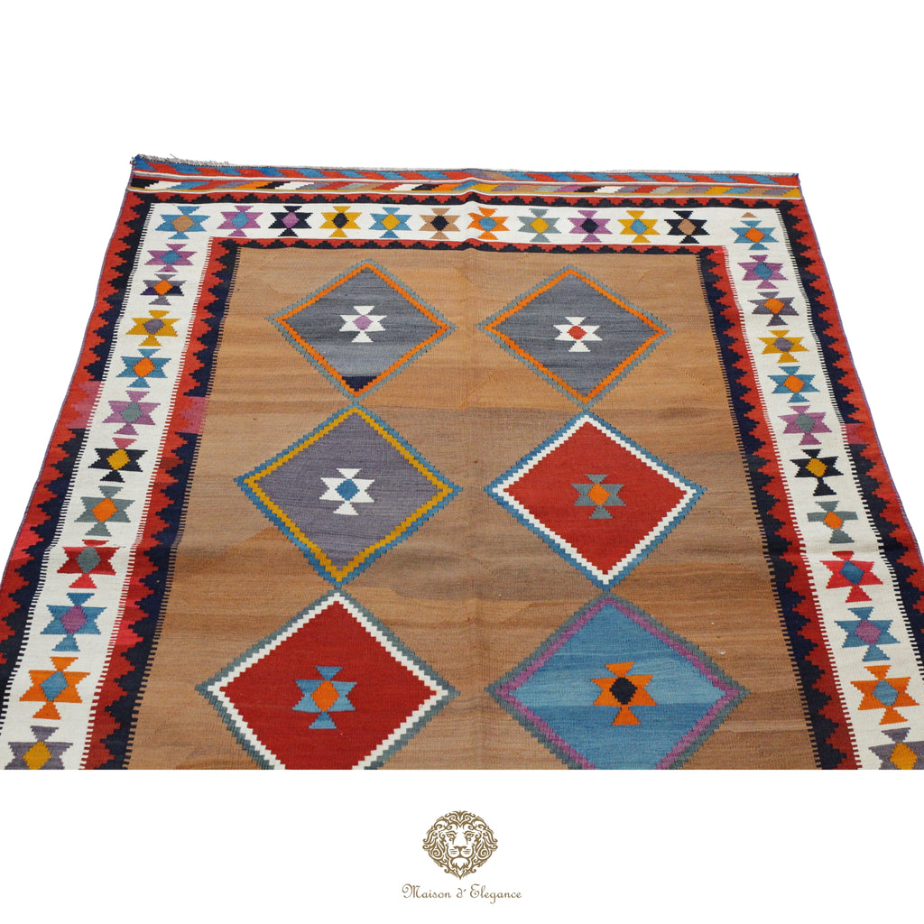 Alfombra Kilim Persa Qashqai Antigua Lana | Diseño Geométrico 154x244 cm