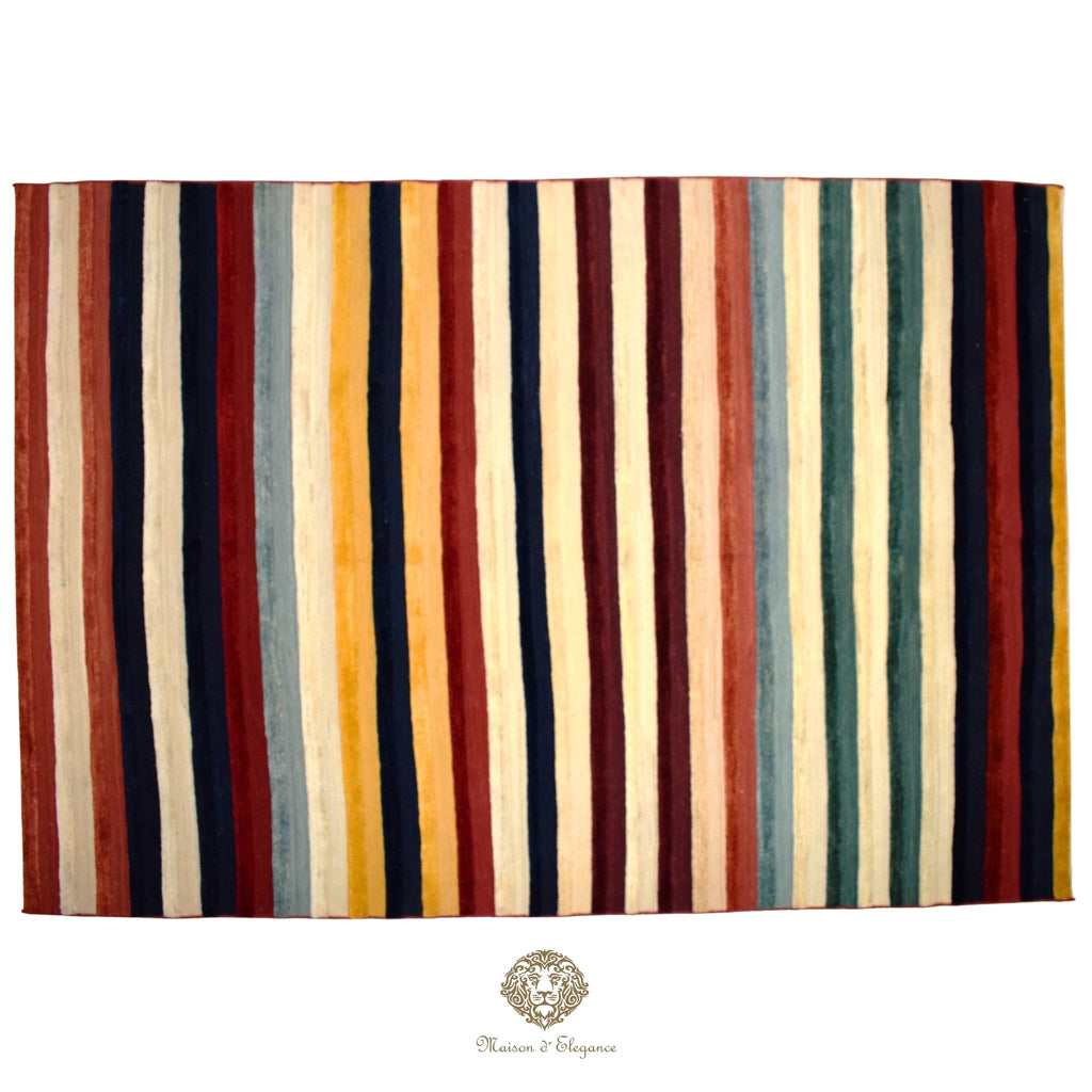 Striped rug with multicolor vertical stripes on a white background