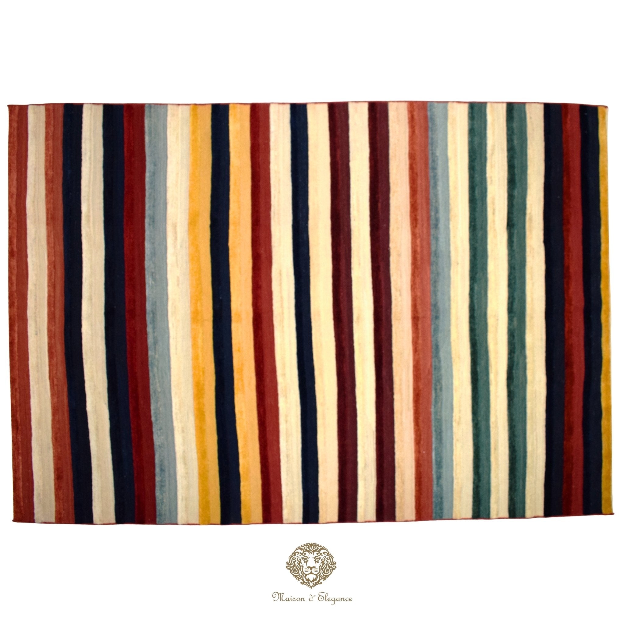 Striped rug with multicolor vertical stripes on a white background