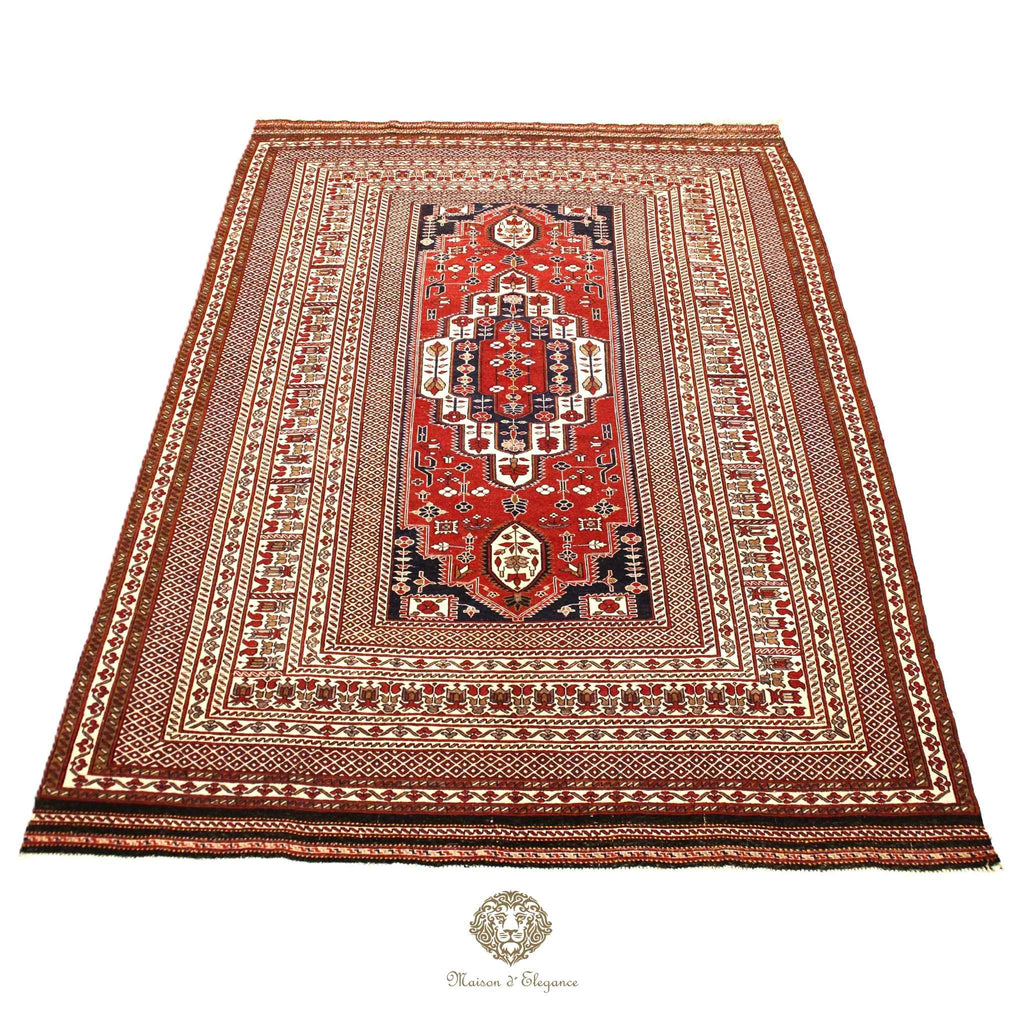 Fine Rare Flat-Weave Sumac Persian Wool Kilim | Medallion Design