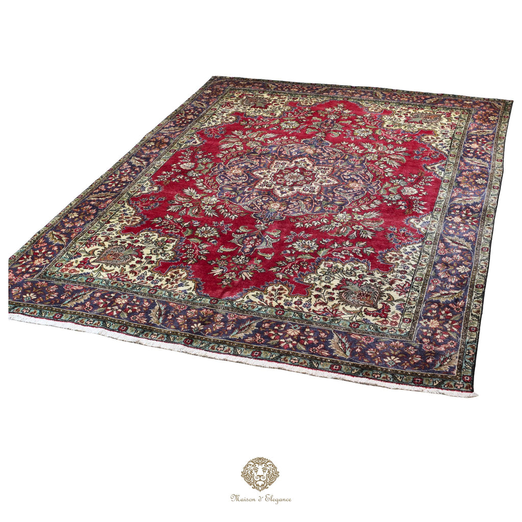 Alfombra persa clásica de lana Tabriz teñida naturalmente | Diseño de medallón hecho a mano 295 x 405 cm