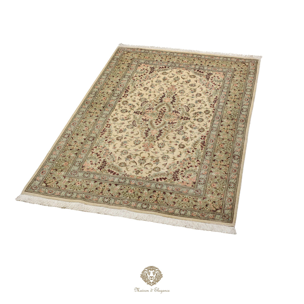 Alfombra persa exclusiva de seda pura, anudada a mano, teñida de forma natural, obra maestra de alta gama, firmada, 99 x 155 cm