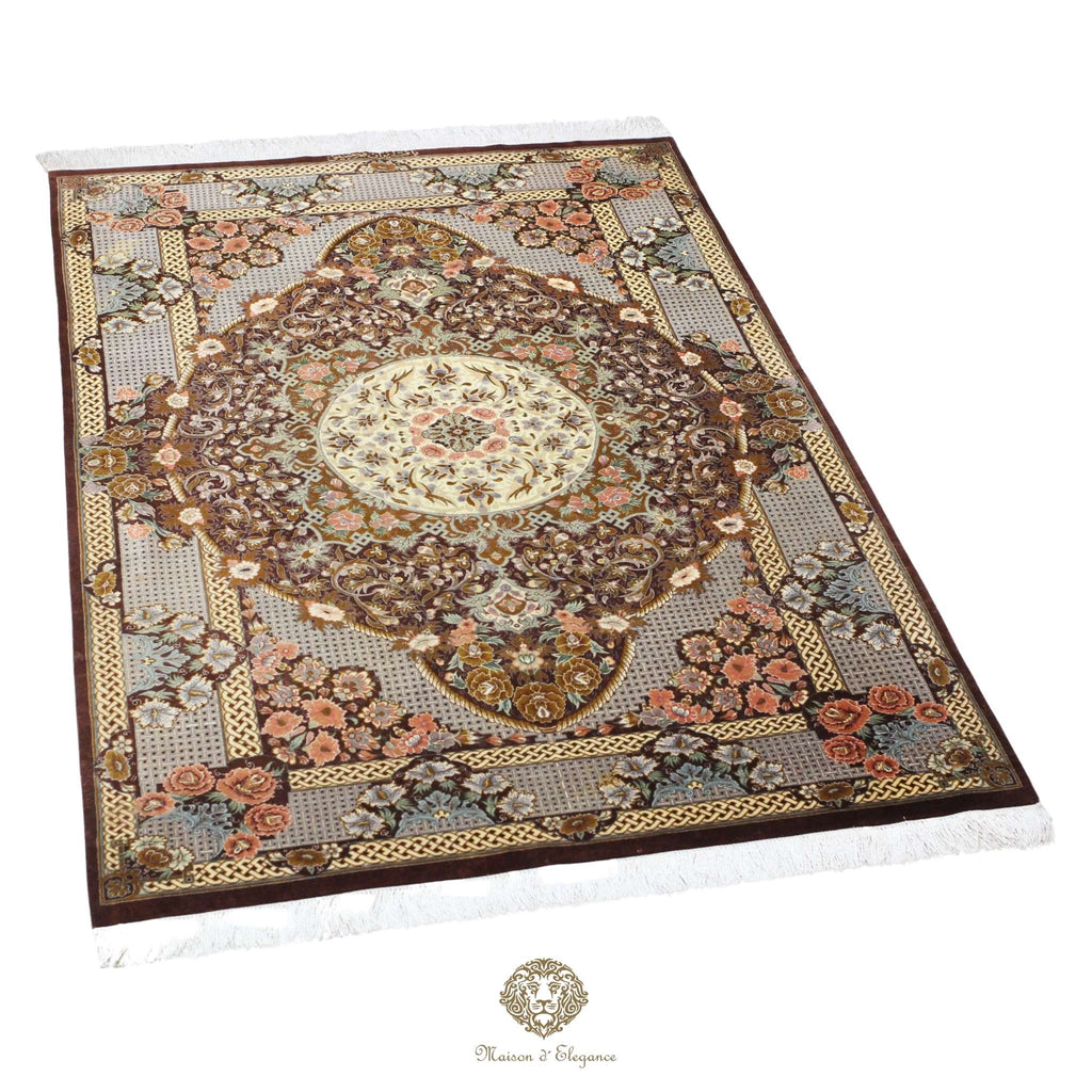 Alfombra persa exclusiva de seda pura, anudada a mano, teñida de forma natural, obra maestra de alta gama, firmada, 101x156 cm