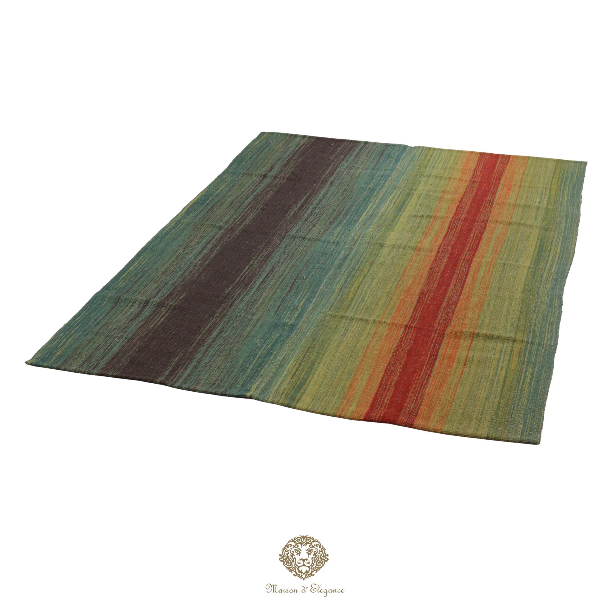 Alfombra Kelim Kia Sar Amarillo Verde Intenso Lana 186x240 cm