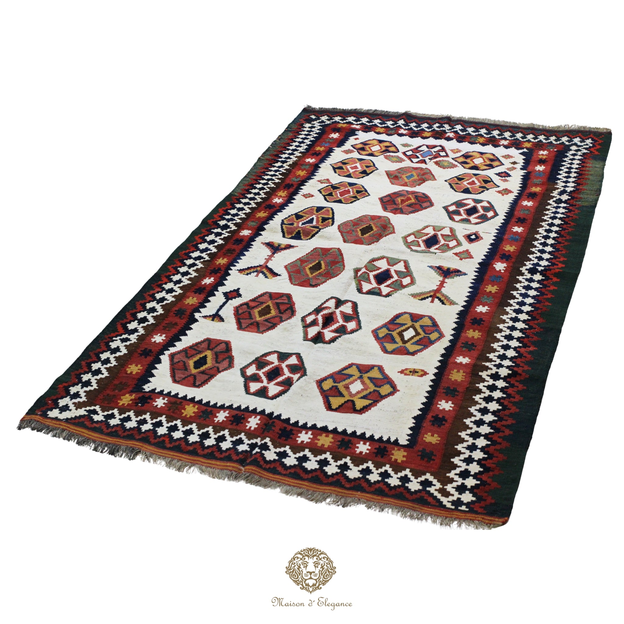 Alfombra Kilim Persa Qashqai Antigua Lana | Diseño Geométrico 136x237 cm