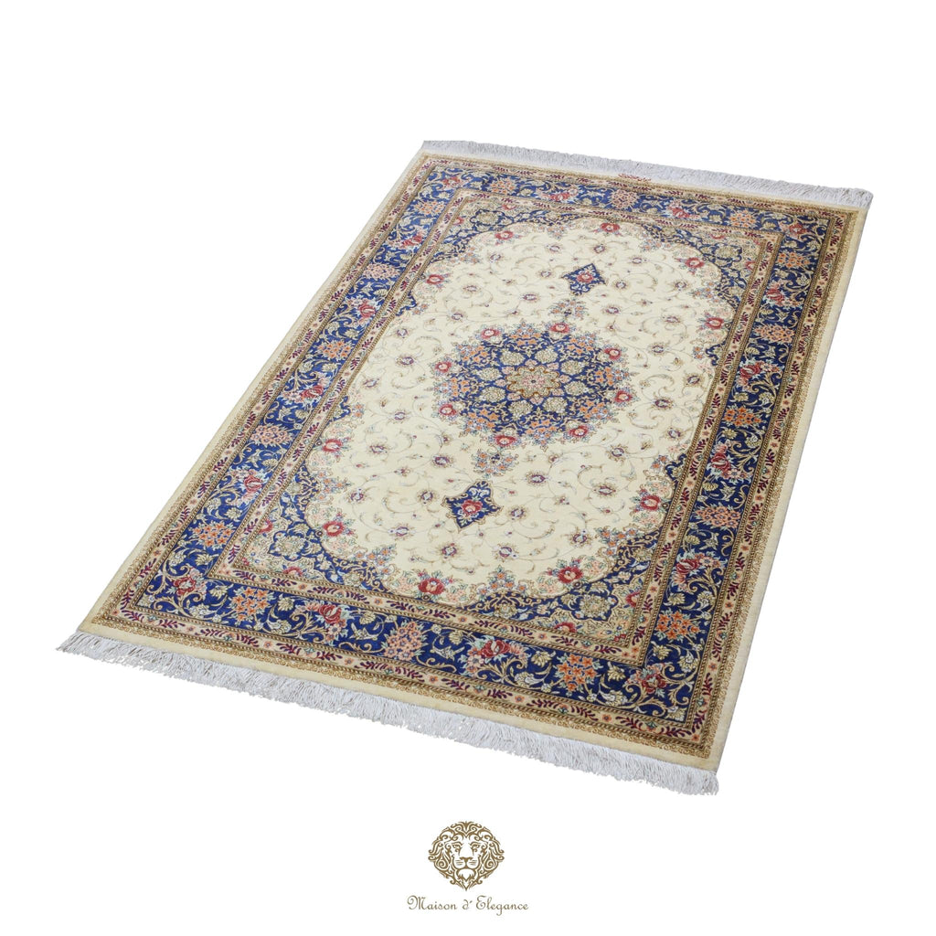 Alfombra persa exclusiva de seda pura, anudada a mano, teñida de forma natural, obra maestra de alta gama, firmada, 98 x 153 cm