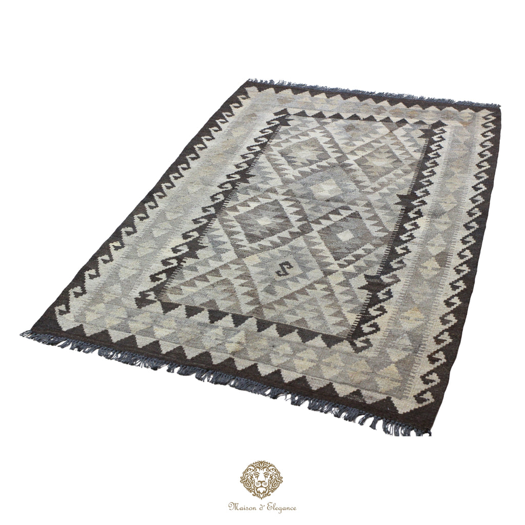 Alfombra Kilim Geométrico Transicional 1124x193cm Lana Pura Teñido Natural - Artesanal