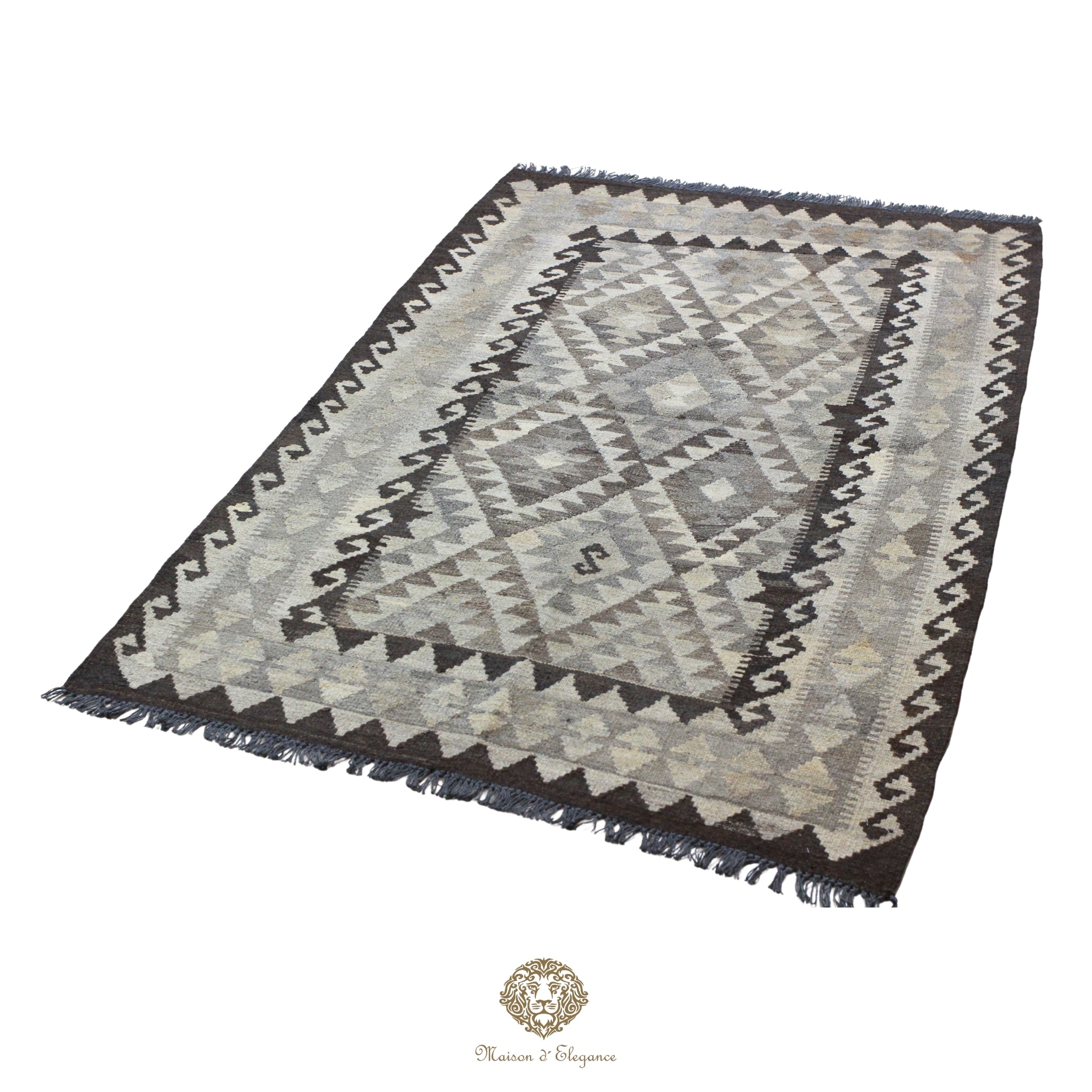 Kilim artesanal de tejido plano geométrico elaborado con lana pura y teñido naturalmente