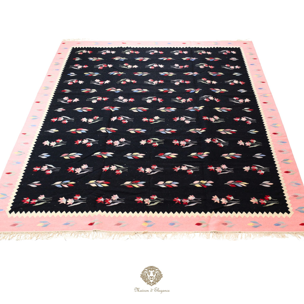 Alfombra Kilim fina, tejido plano, lana color natural | Diseño floral europeo, 265 x 372 cm