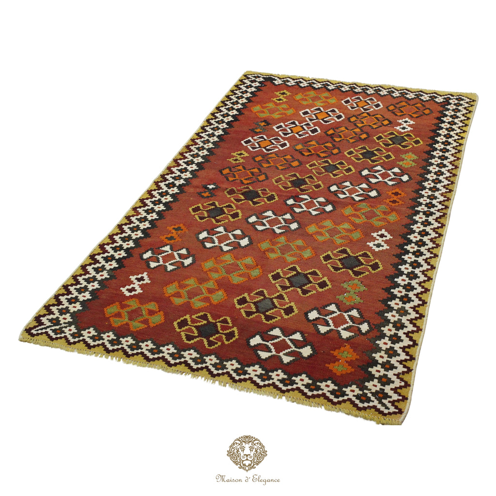 Alfombra Kilim Persa Qashqai Antigua Lana | Diseño Geométrico 116x204 cm