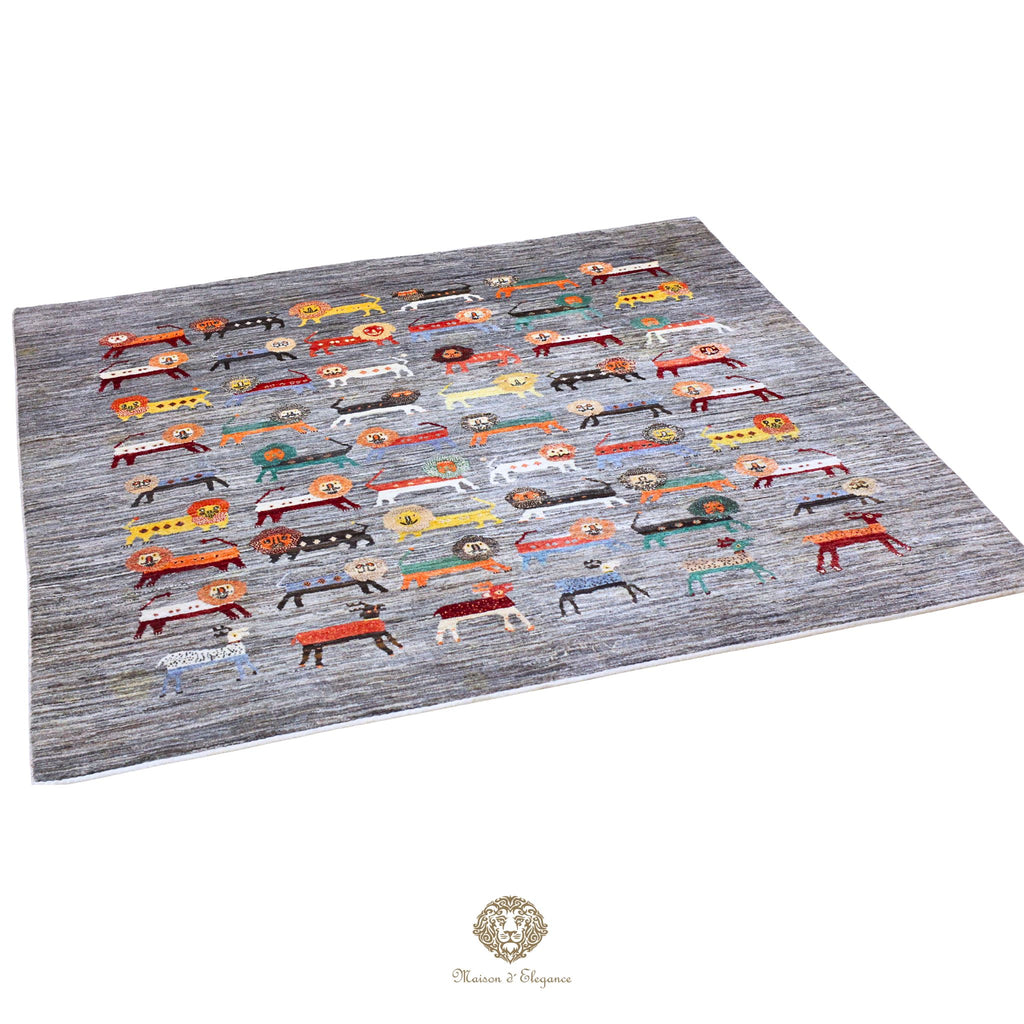Alfombra persa Kashkuli colorido tribal naturale color | Gabbeh de lana hecha a mano 192 x 193 cm