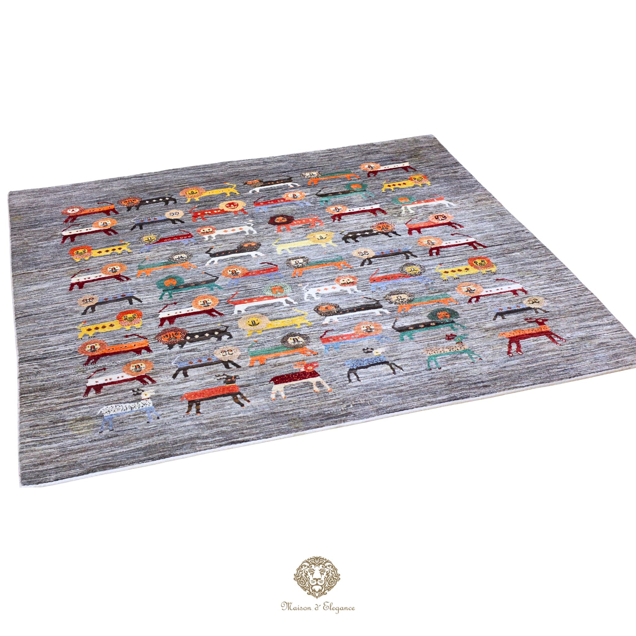 Alfombra persa Kashkuli colorido tribal naturale color | Gabbeh de lana hecha a mano 192 x 193 cm