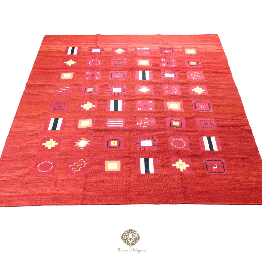 Kilim única moderna Tejido a Mano | Alfombra Plana de Lana y Seda con Tintes Naturales 236x296 cm