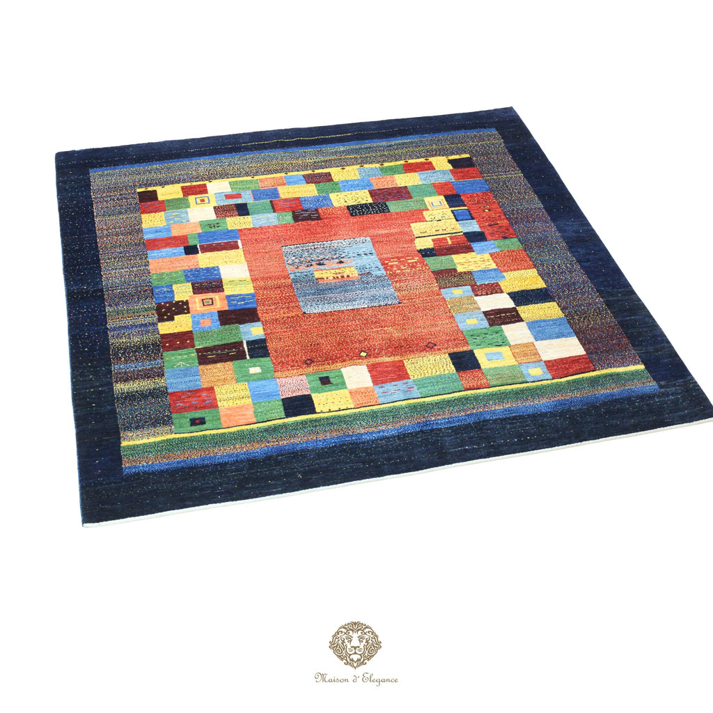 Alfombra persa Kashkuli colorida vistosa | Gabbeh de lana hecha a mano 196 x 201 cm