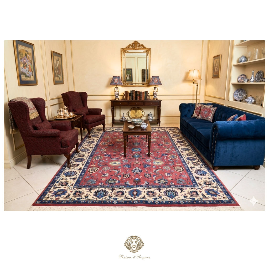 Alfombra persa Kashan | Diseño floral azul marino de lana