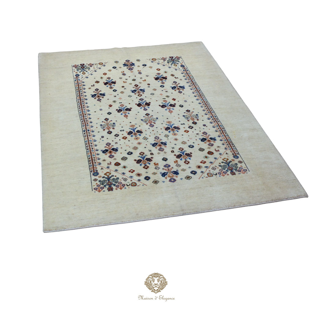 Alfombra persa Trible Fine Kashkuli con tintes naturales | Gabbeh de lana hecha a mano 141 x 200 cm