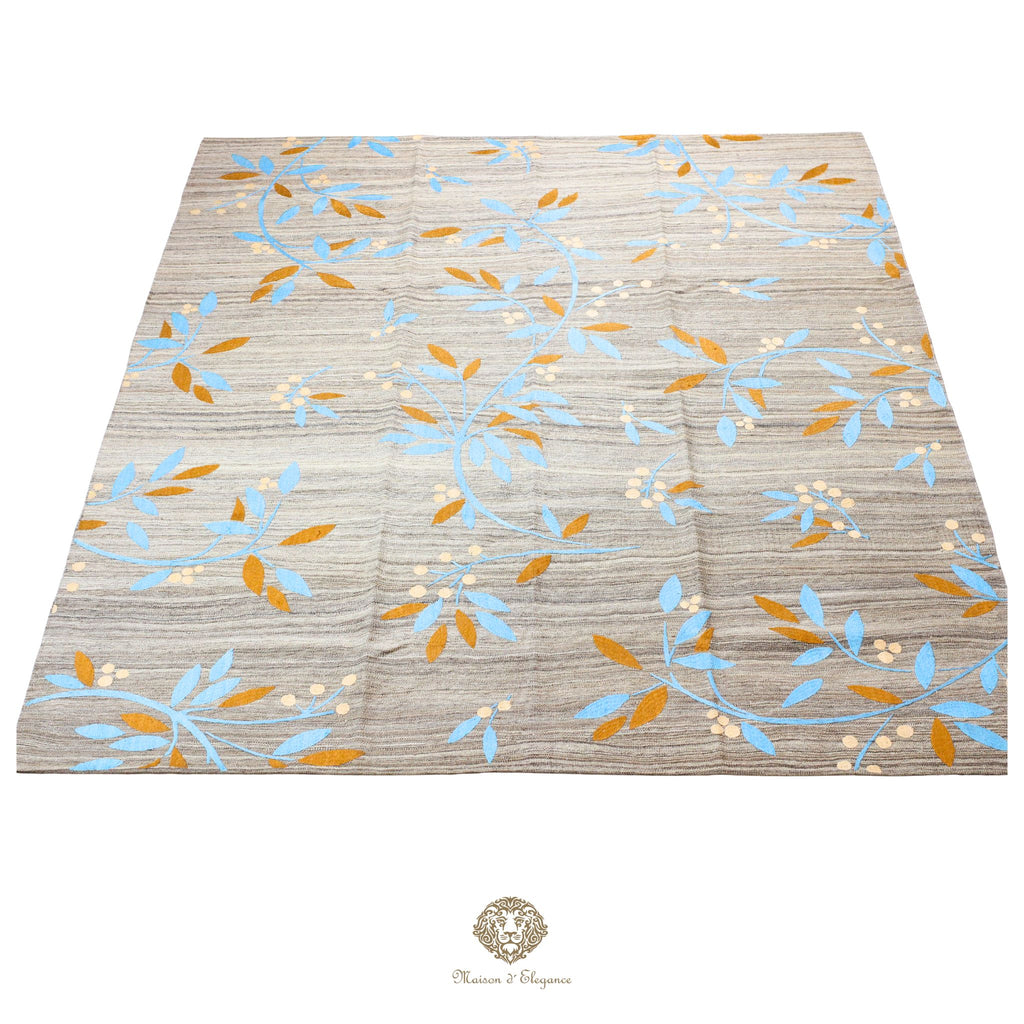 Kilim única moderna Tejido a Mano | Alfombra Plana de Lana y Seda con Tintes Naturales 232x280 cm