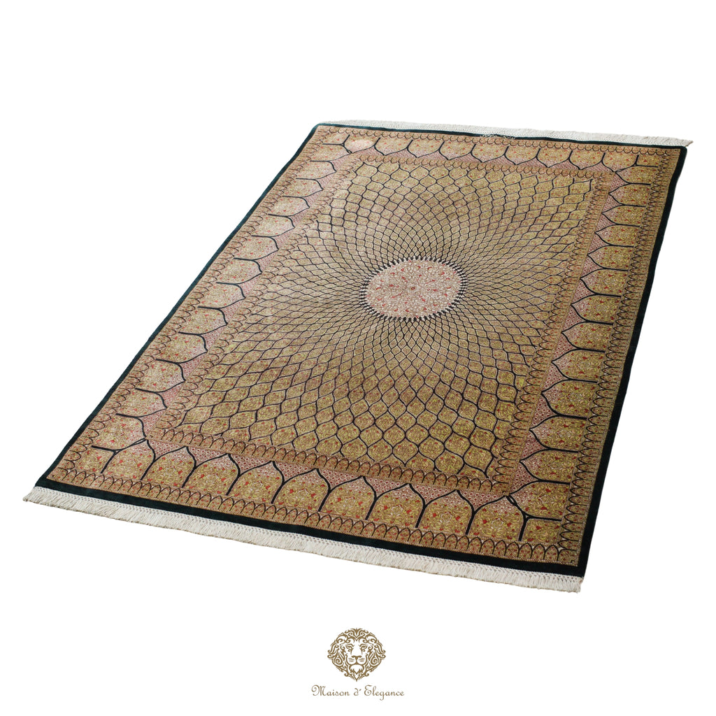 Alfombra persa exclusiva de seda pura, anudada a mano, teñida de forma natural, obra maestra de alta gama, firmada, 131x208 cm