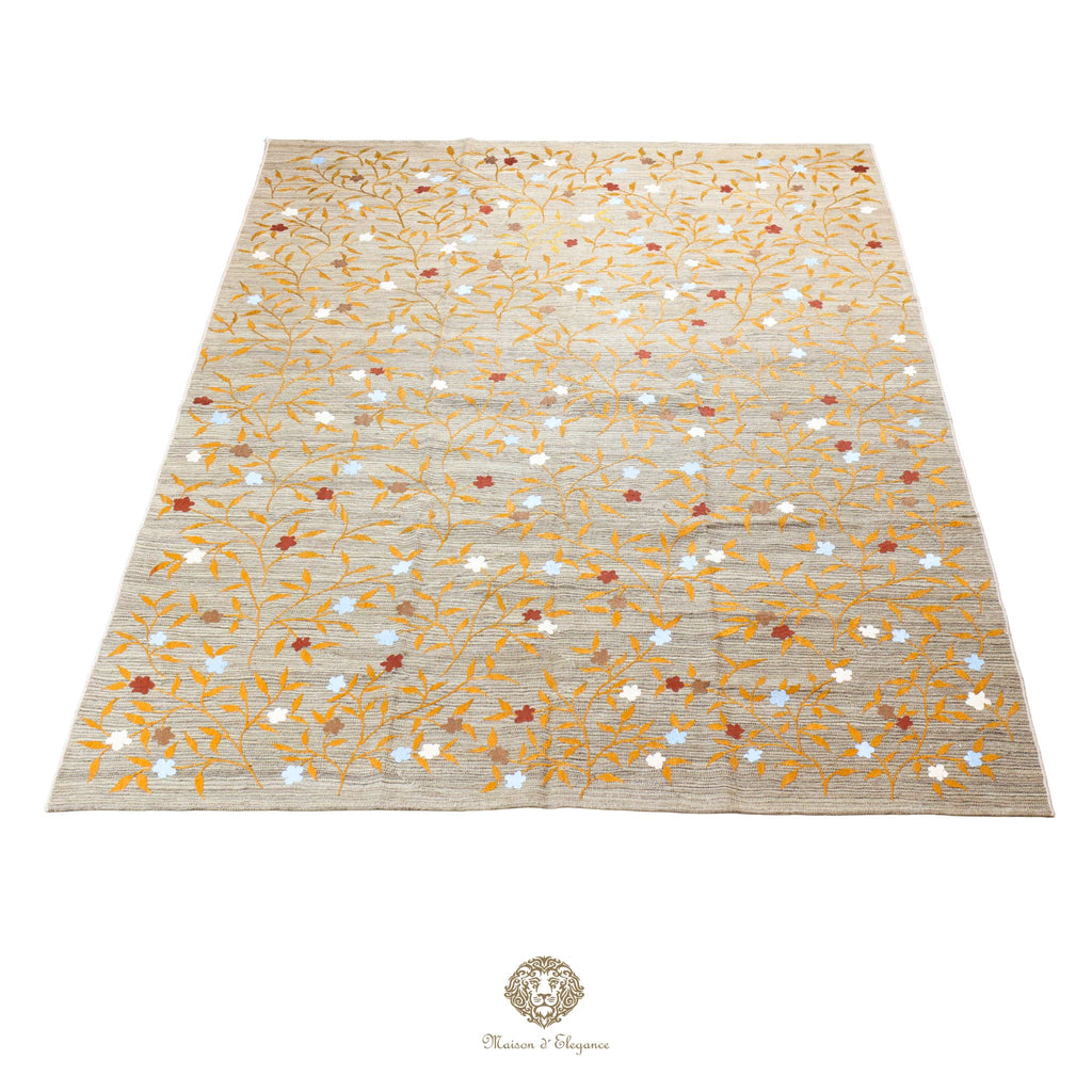 Kilim única moderna Tejido a Mano | Alfombra Plana de Lana y Seda con Tintes Naturales 215x301 cm