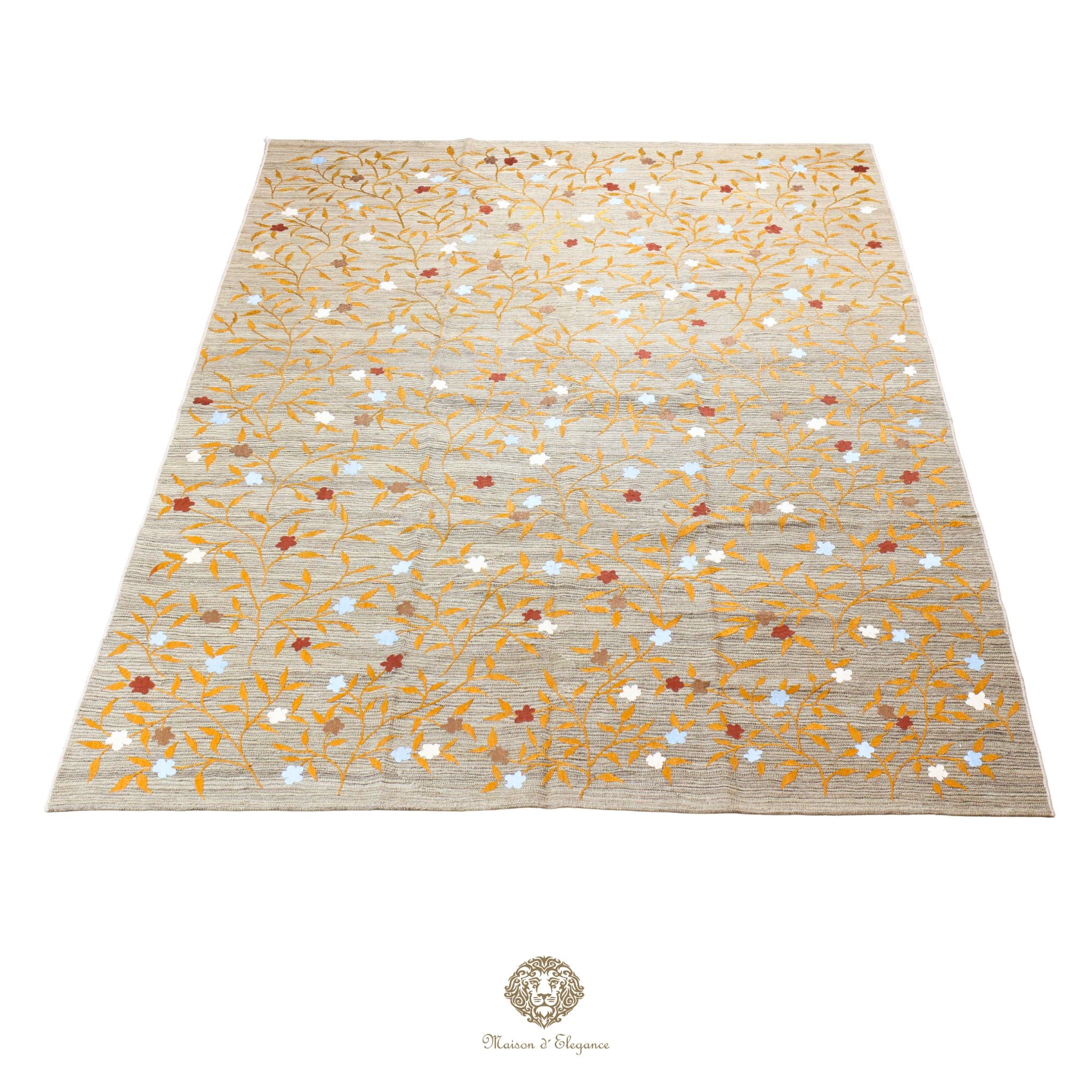 Kilim única moderna Tejido a Mano | Alfombra Plana de Lana y Seda con Tintes Naturales 215x301 cm
