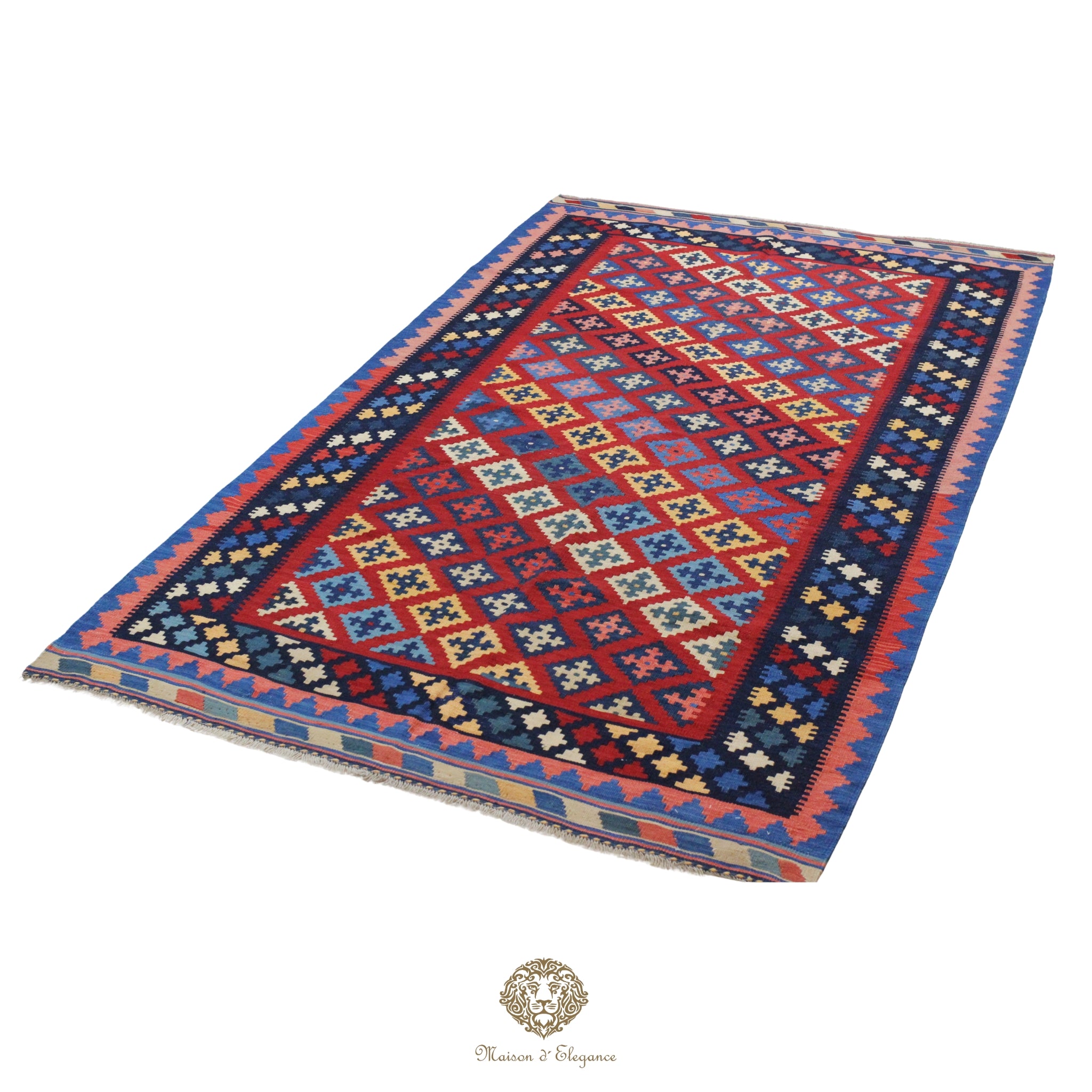Alfombra Kilim Persa Qashqai Antigua Lana Natural Diseño Geométrico 153x272 cm