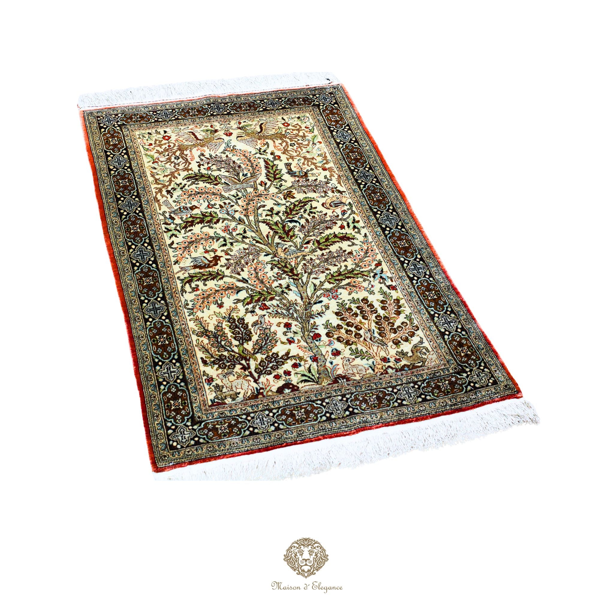 Alfombra persa exclusiva de seda pura, anudada a mano, teñida de forma natural, obra maestra de alta gama, firmada, 78 x 141 cm