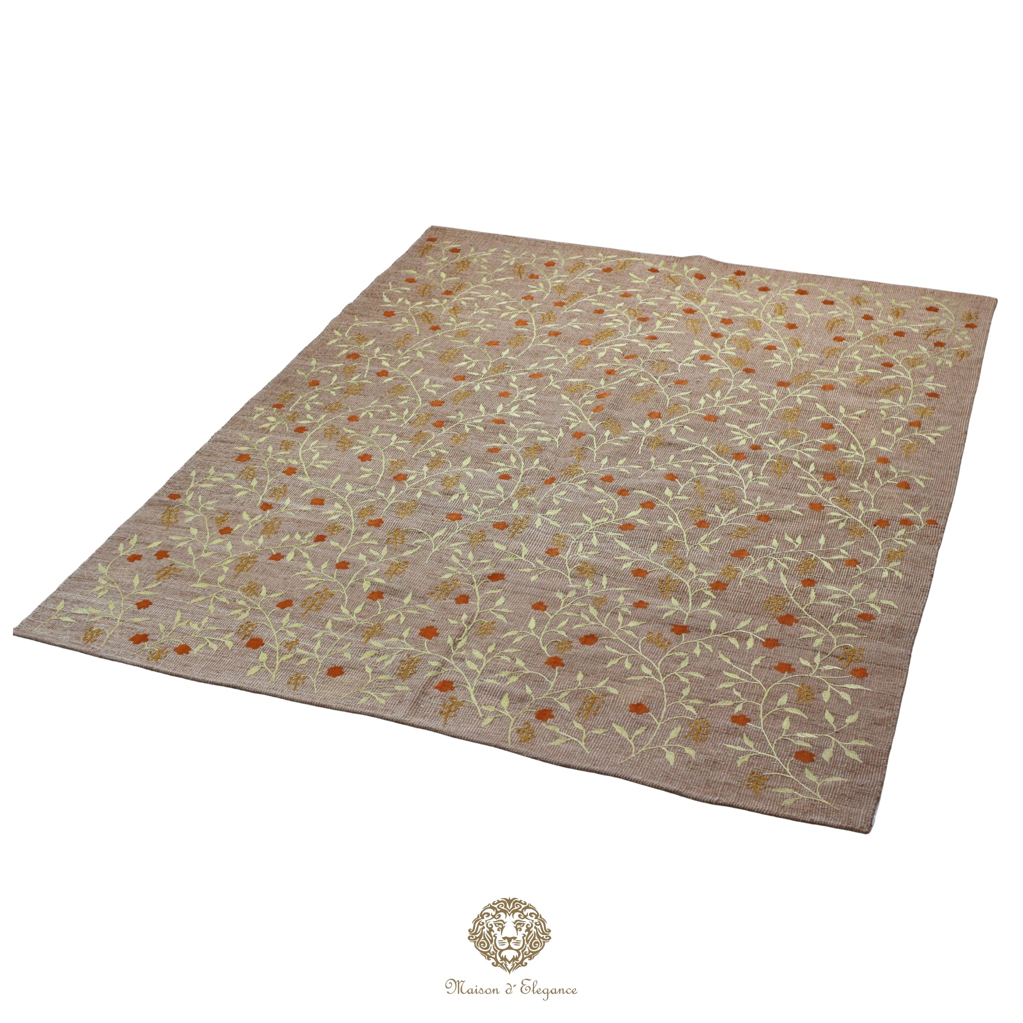 Beige rug with floral pattern on a white background