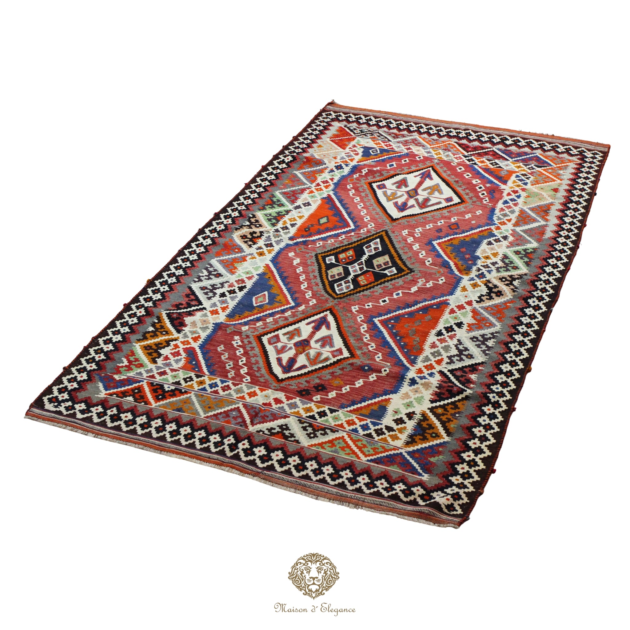 Alfombra Kilim Persa Qashqai Antigua Lana Natural Diseño Geométrico 175x330 cm
