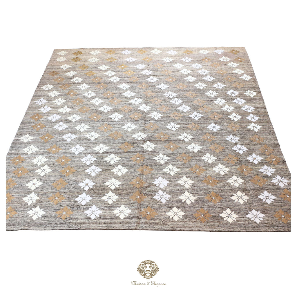 Kilim única moderna Tejido a Mano | Alfombra Plana de Lana y Seda con Tintes Naturales 272x344 cm
