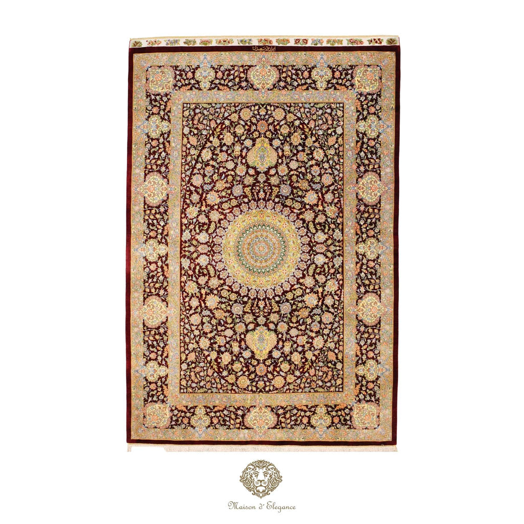 Pure Silk Persian Rug - Hand-Knotted Natural Dyed Masterpiece Signed